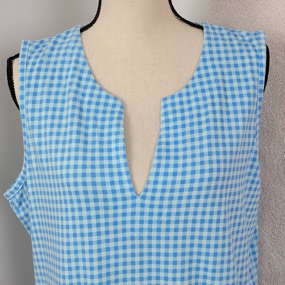 Lands' End Blue And White Gingham Check Sleeveless Jersey Swim Cover Up Dress XL - Picture 4 of 14
